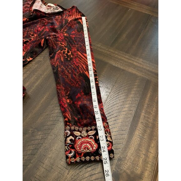 Soft Surroundings Maxi Dress TXL Red Black Velvet Burnout Beaded Cuff Boho - Picture 9 of 9